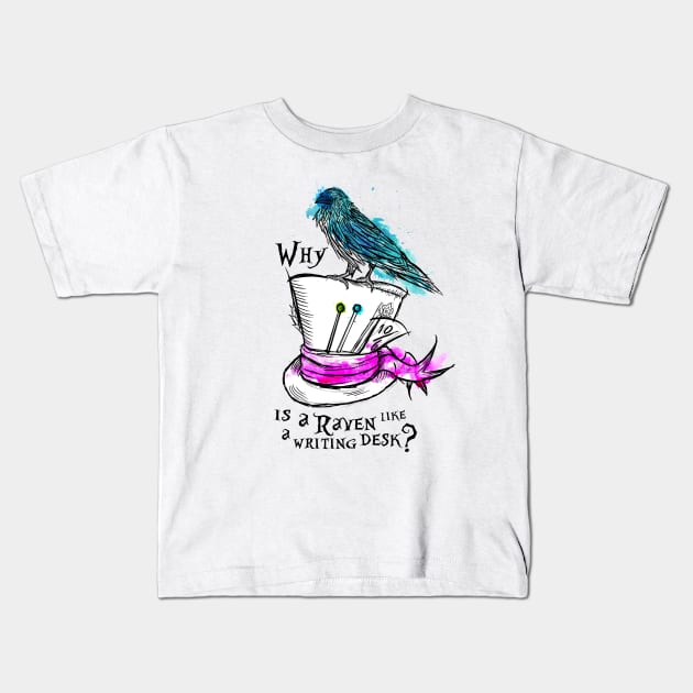 Why is a Raven Like a Writing Desk Kids T-Shirt by HannahPalmerArt